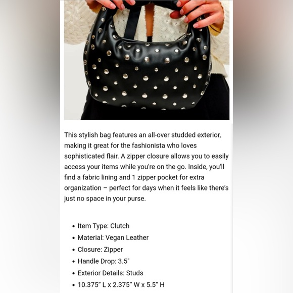 NWT URBAN EXPRESSIONS Tracy Studded Clutch Black Vegan Leather With Silver Studs - Picture 10 of 11